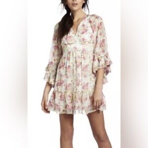 BETSEY JOHNSON Floral Rose BAMBI Boho Slip Bell Sleeves DRESS